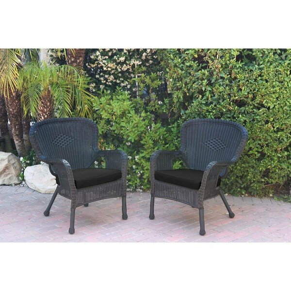Jeco W00214-C-2-FS017 Windsor Black Resin Wicker Chair with Black Cushion, 2PK W00214-C_2-FS017